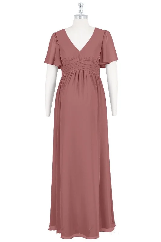 Rusty Rose V-Neck Short Sleeve Maternity Bridesmaid Dress