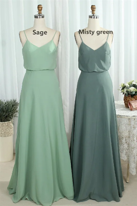 Sage Chiffon Straps Long Bridesmaid Dress