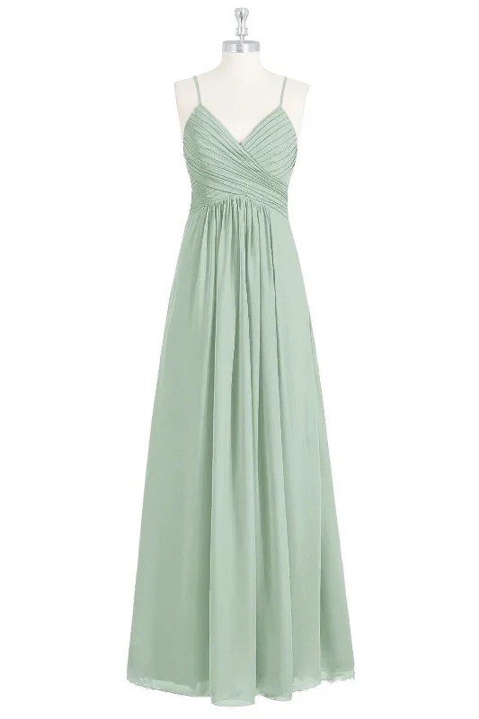 Sage Green Spaghetti Straps Backless Long Bridesmaid Dress