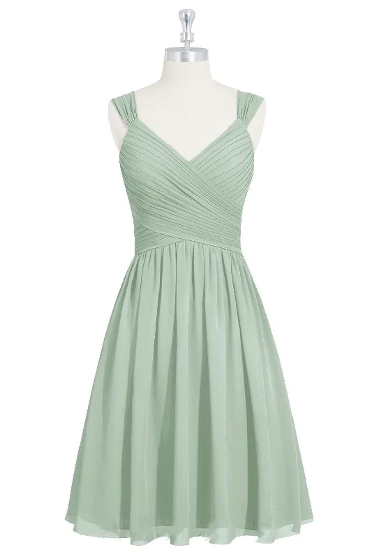 Sage Green V-Neck Backless A-Line Short Bridesmaid Dress