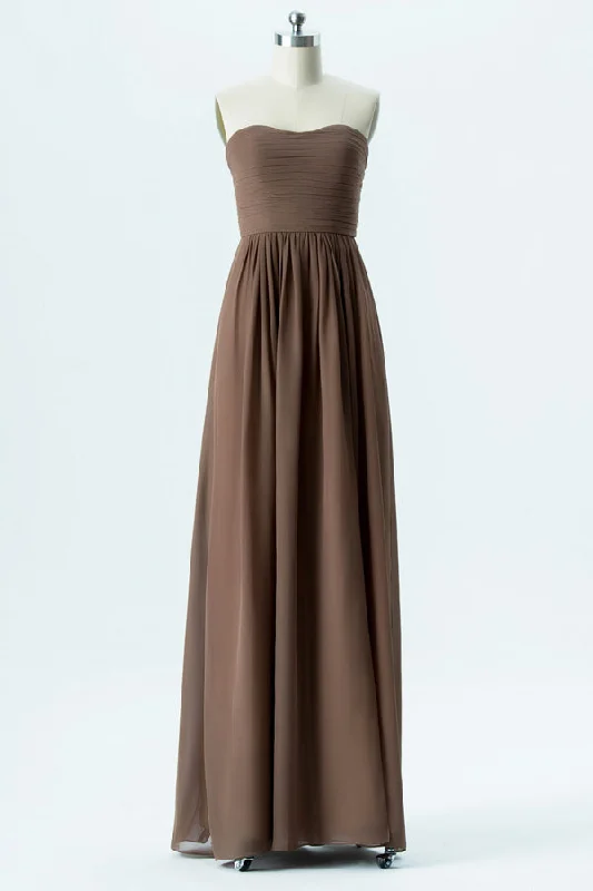 Simple Brown Strapless Bridesmaid Dress