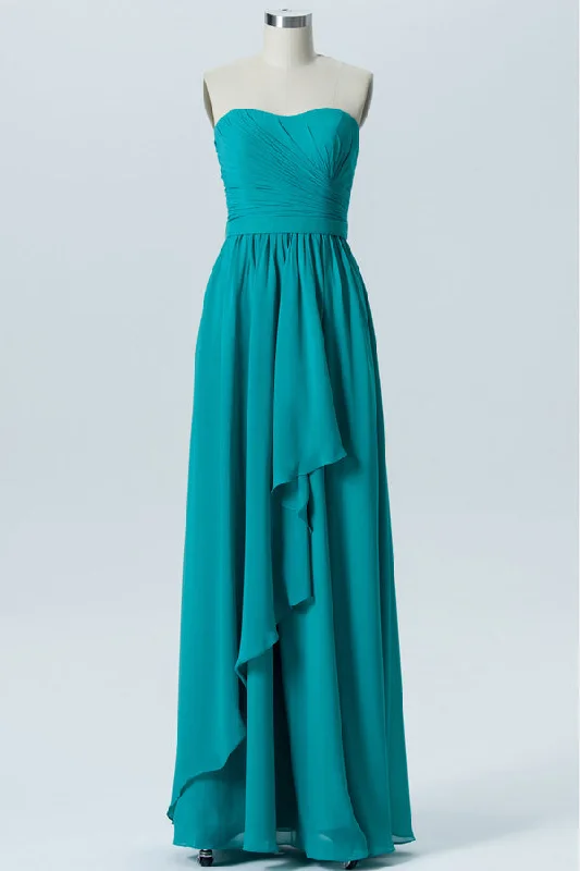 Turquoise Strapless Ruffled Bridesmaid Dress