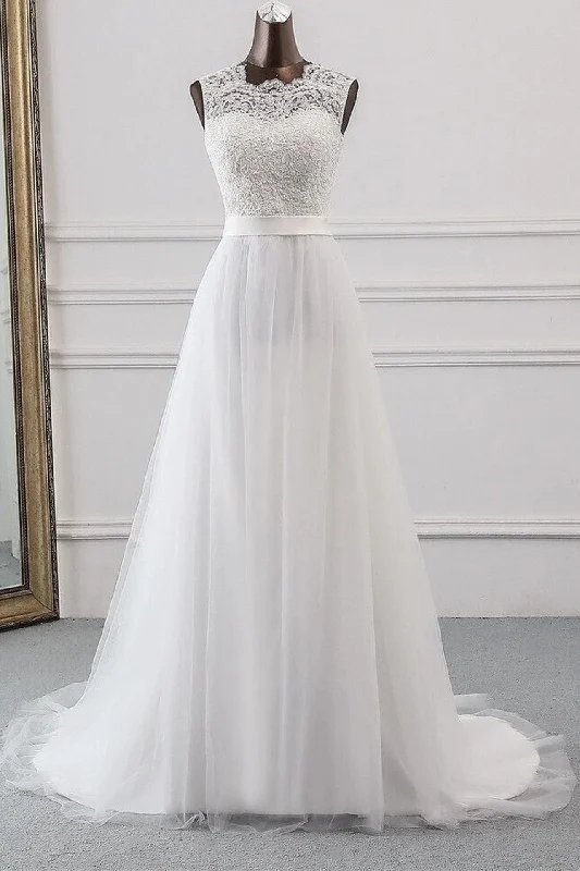 White Sweetheart Lace Up Sleeveless Long Wedding Dress