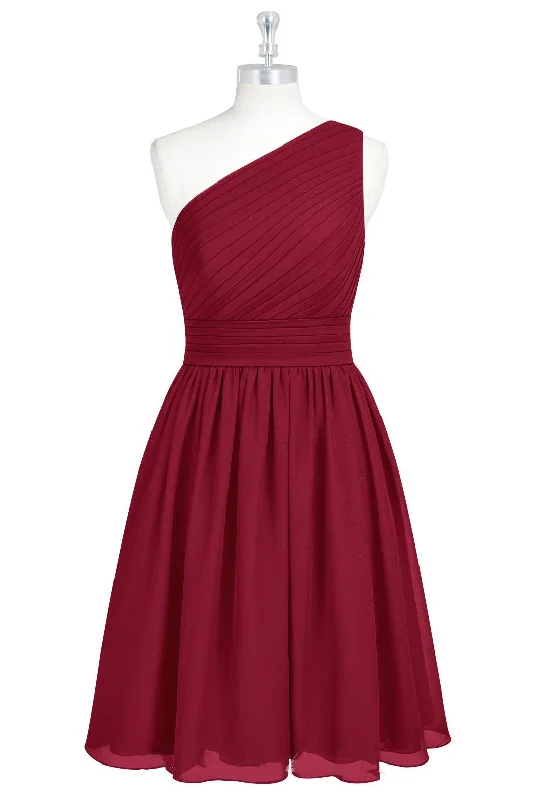 Wine Red Chiffon One-Shoulder A-Line Short Bridesmaid Dress