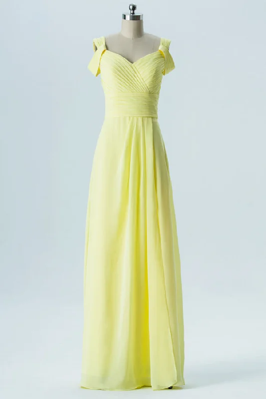 Yellow Chiffon Double Straps Backless Bridesmaid Dress